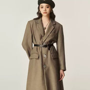 Autumn And Winter Classic Retro Mid-length Coat Brown Suit Jacket